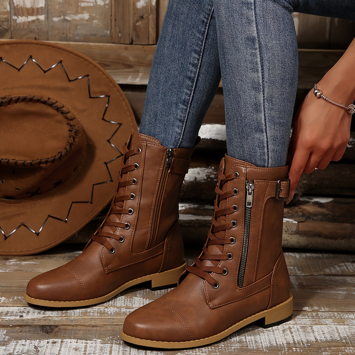 Kareema – Bequeme Leder Stiefel Mit Seitlichem Reißverschluss