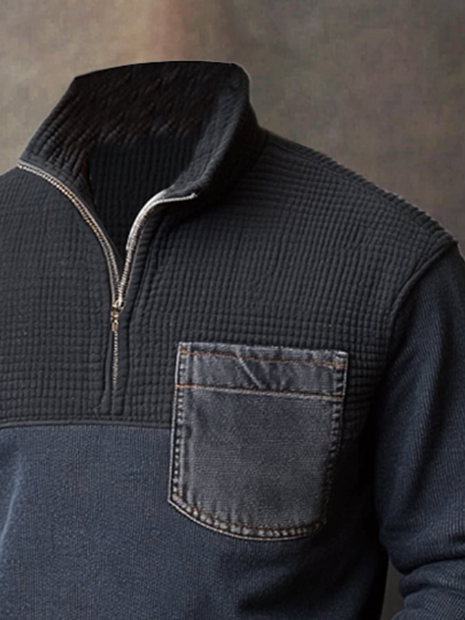 Herren-Retro-Langarm-Sweatshirt mit Farbblockdesign