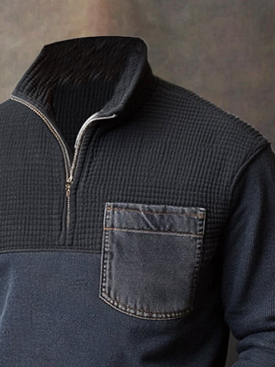 Herren-Retro-Langarm-Sweatshirt mit Farbblockdesign