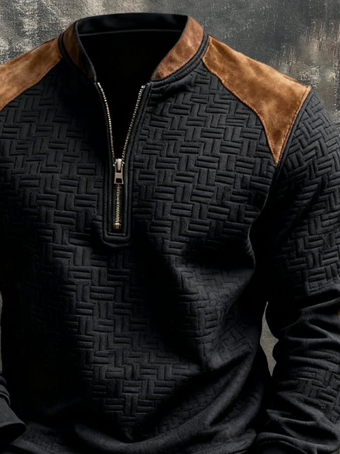 Herren-Sweatshirt aus gestricktem Jacquard mit Reißverschluss im Vintage-Stil