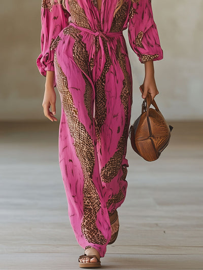 Rosaroter™| Leoparden-Chiffon-Jumpsuit