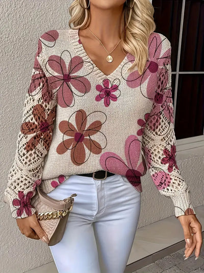 Marzena – Eleganter Langarm Pullover Mit Blumenmuster