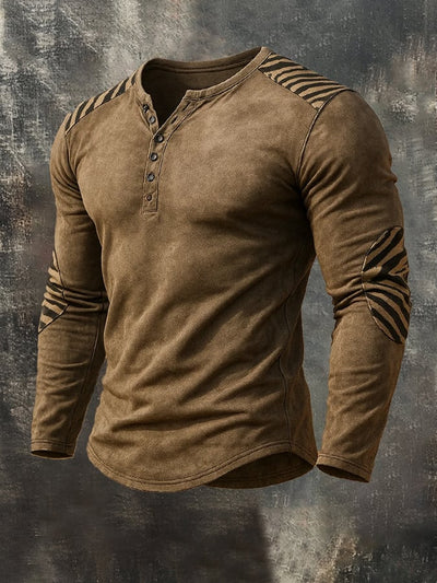 Henley-Hemd aus Wildleder im Vintage-Stil mit Zebramuster für Herren