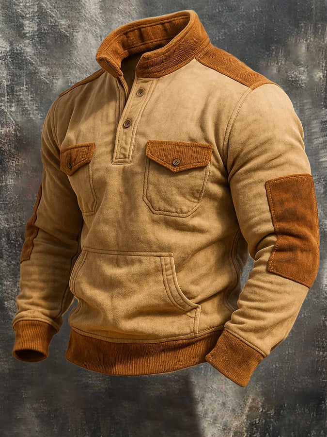 Herren-Sweatshirt aus Cord im Retro-Patchwork-Stil