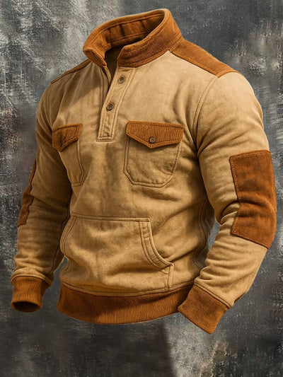 Herren-Sweatshirt aus Cord im Retro-Patchwork-Stil