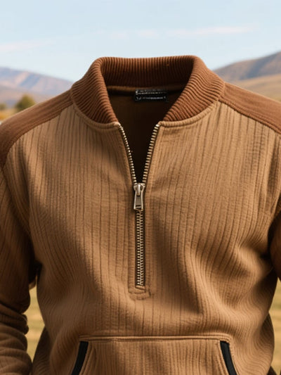 Herren-Sweatshirt mit Rundhalsausschnitt und Retro-Nähten in Kontrastfarbe mit Reißverschluss