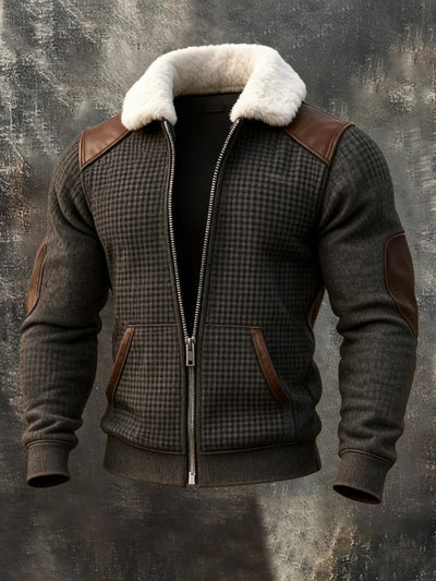 Herren Vintage Warme Wildleder Nähte Pelz Revers Westernjacke