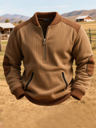 Herren-Sweatshirt mit Rundhalsausschnitt und Retro-Nähten in Kontrastfarbe mit Reißverschluss