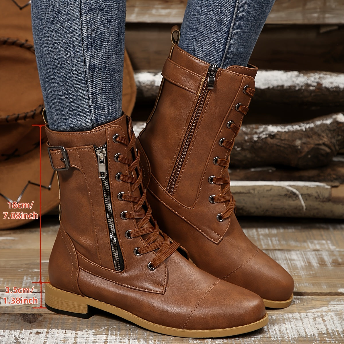 Kareema – Bequeme Leder Stiefel Mit Seitlichem Reißverschluss