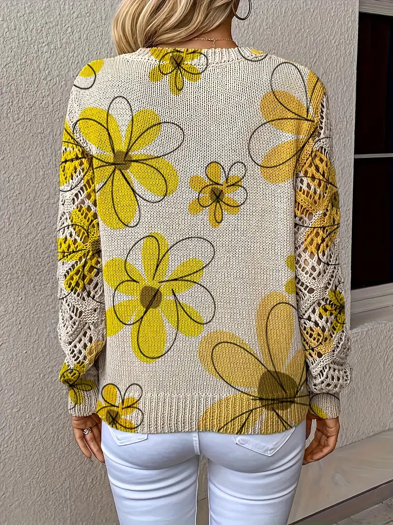 Marzena – Eleganter Langarm Pullover Mit Blumenmuster