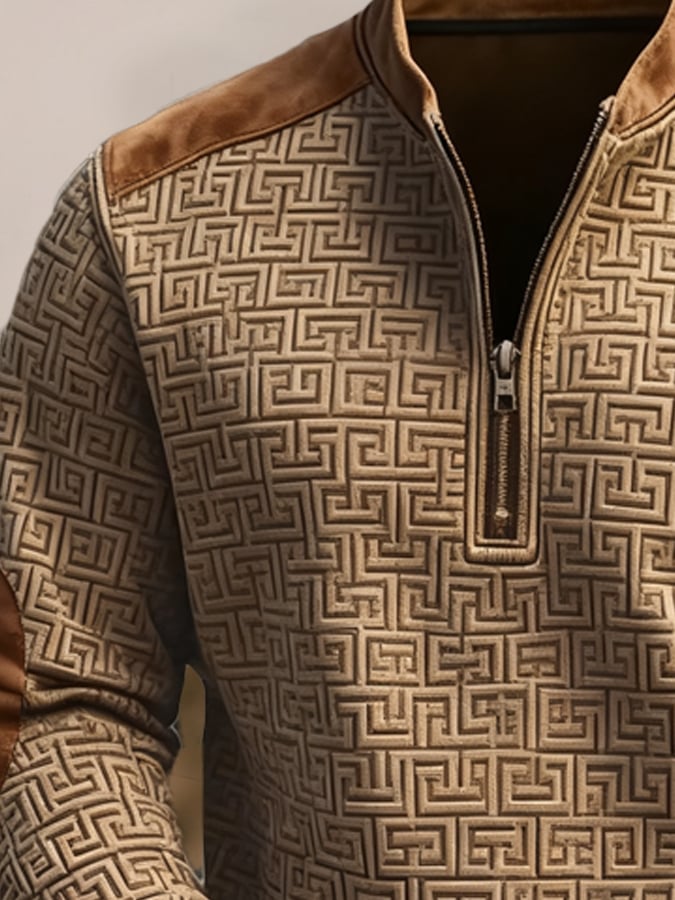 Herren-Sweatshirt aus gestricktem Jacquard mit Reißverschluss im Vintage-Stil