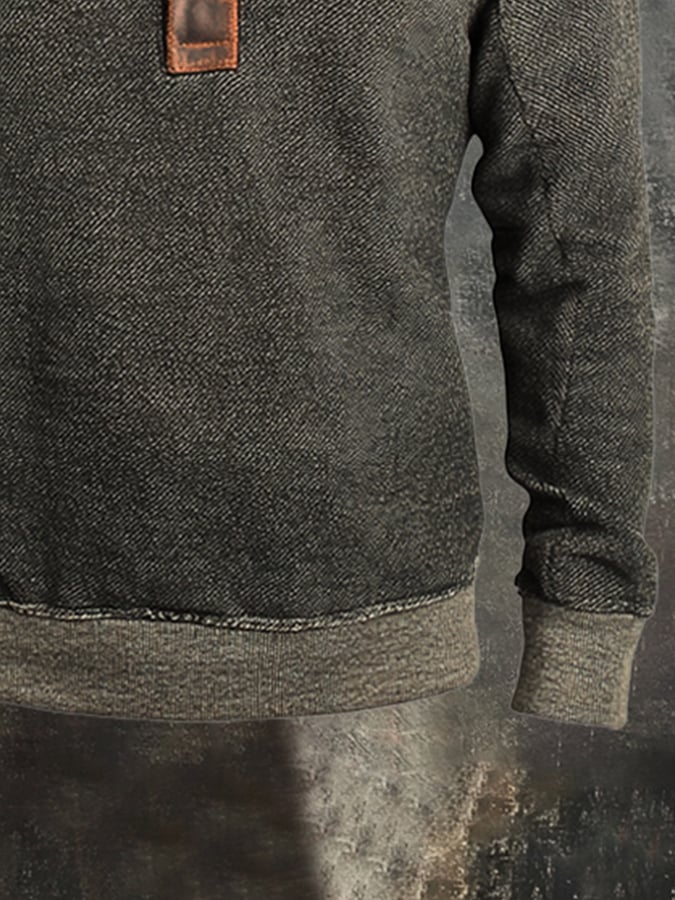 Herren-Sweatshirt mit Retro-Nähten und kontrastfarbenem Henley-Kragen, langen Ärmeln
