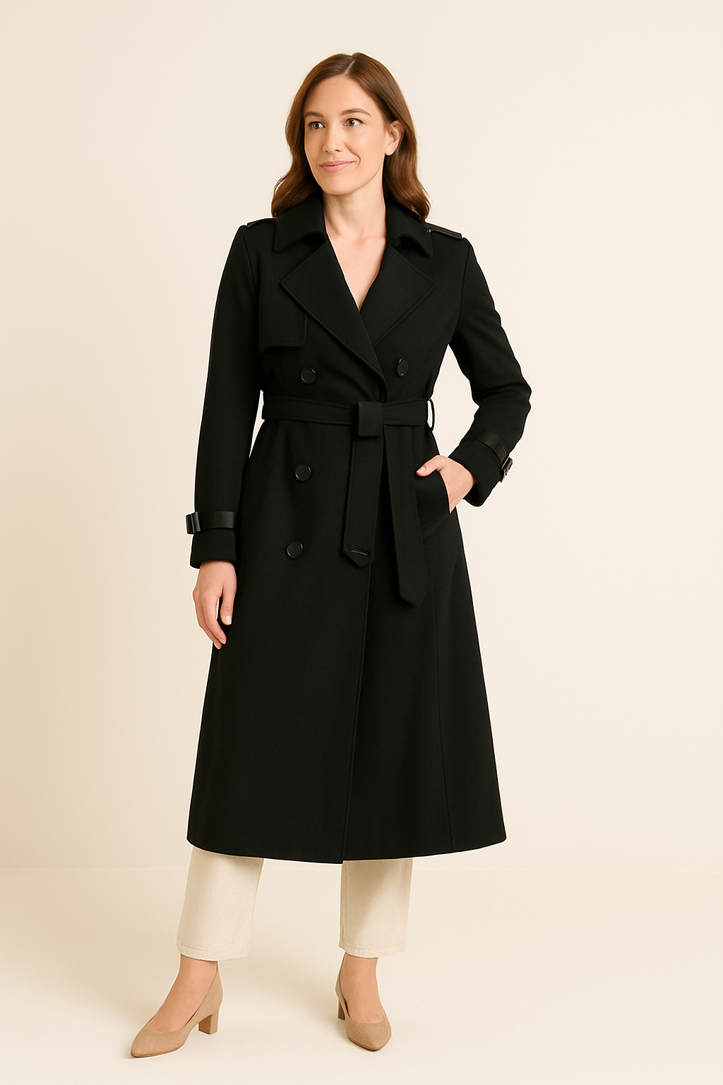 HERBERGER | Eleganter Damen Trenchcoat lang mit Bindegürtel und Knopfleiste