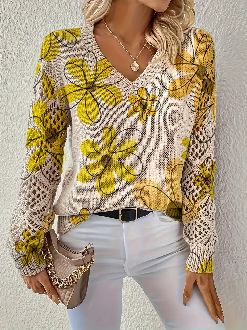 Marzena – Eleganter Langarm Pullover Mit Blumenmuster