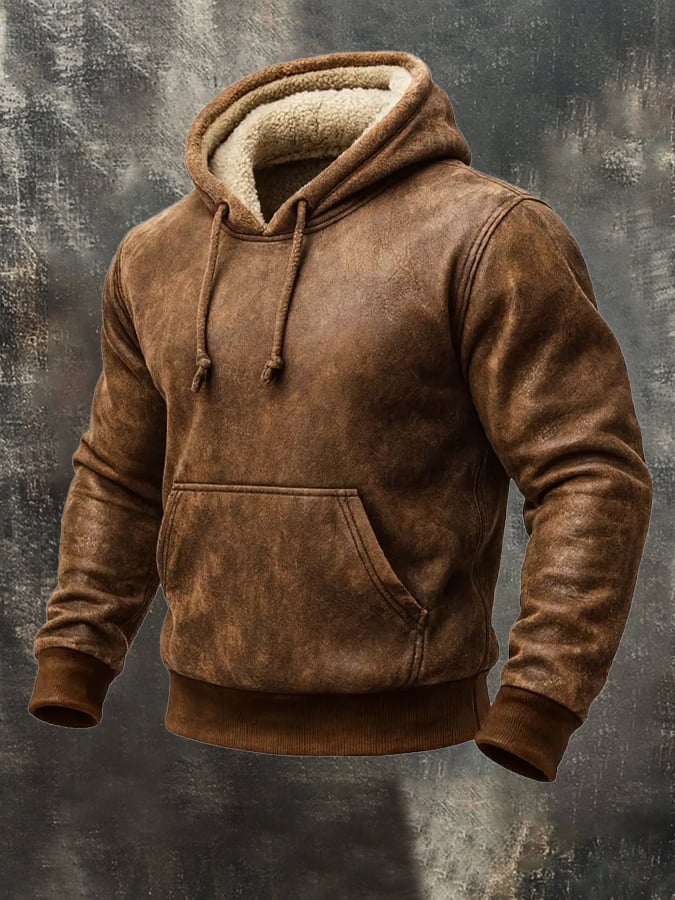 Herren-Sweatshirt mit Vintage-Wildleder-Pelz-Panel