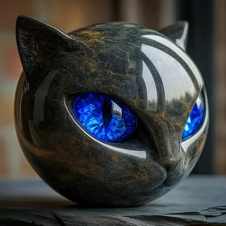 NuxCharm - Mystische Schwarze Katzenkopf Skulptur