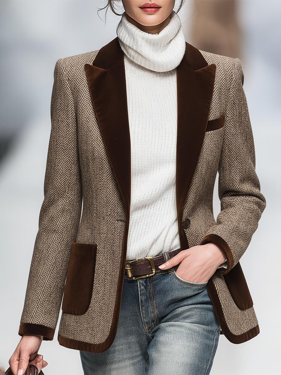 Retro Brauner Fischgrät Wildleder-Blazer™