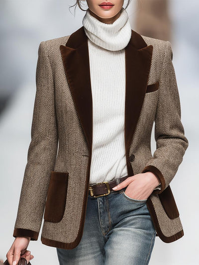 Retro Brauner Fischgrät Wildleder-Blazer™