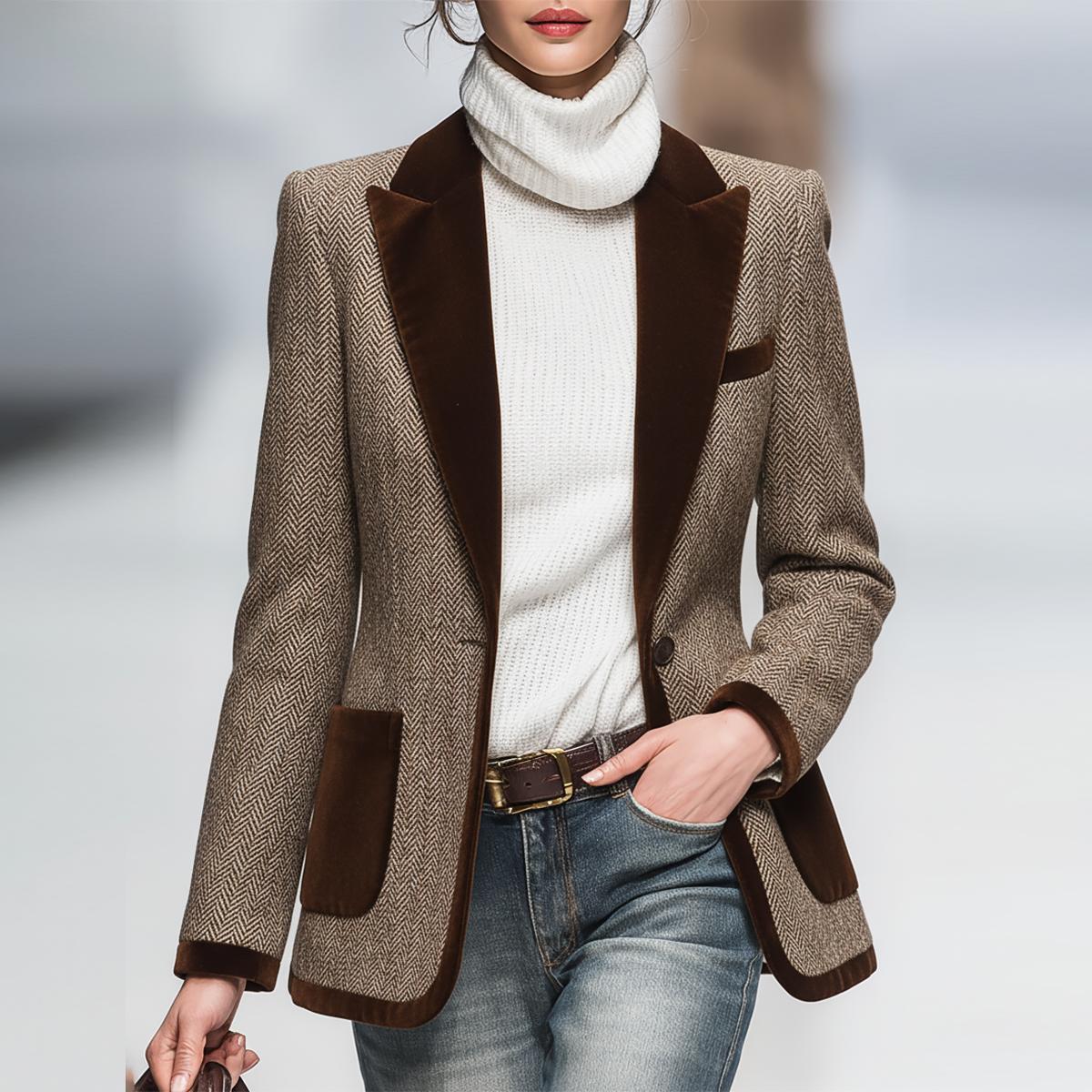 Retro Brauner Fischgrät Wildleder-Blazer™