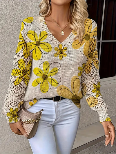 Marzena – Eleganter Langarm Pullover Mit Blumenmuster
