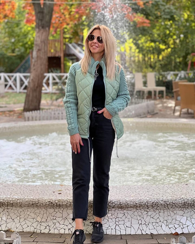 Monica | Damen-Strickjacke im Patchwork-Design