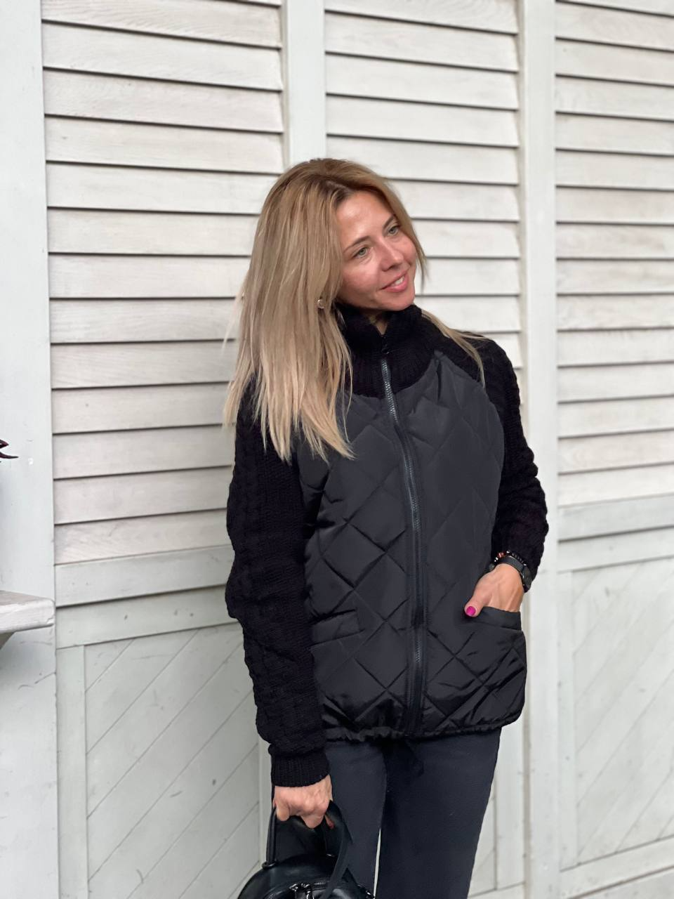 Monica | Damen-Strickjacke im Patchwork-Design