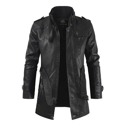 Elegante Lange Leder Bikerjacke
