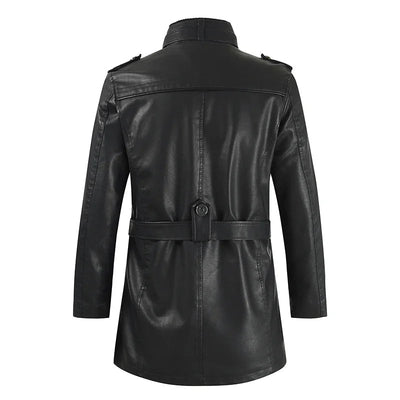 Elegante Lange Leder Bikerjacke